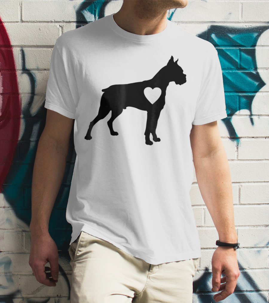 Boxer Dog Heart Silhouette Design For Loving Dog Moms T-Shirt