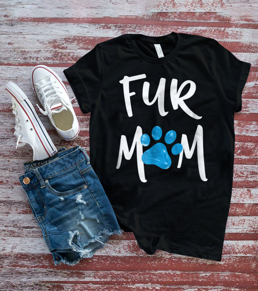 Fur Mom Blue Marble Paw Print Dog Cat Lover T-Shirt