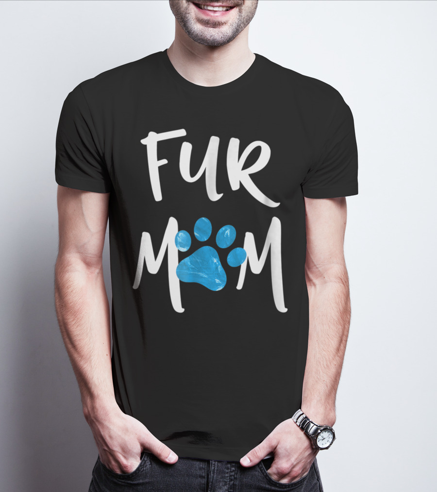 Fur Mom Blue Marble Paw Print Dog Cat Lover T-Shirt