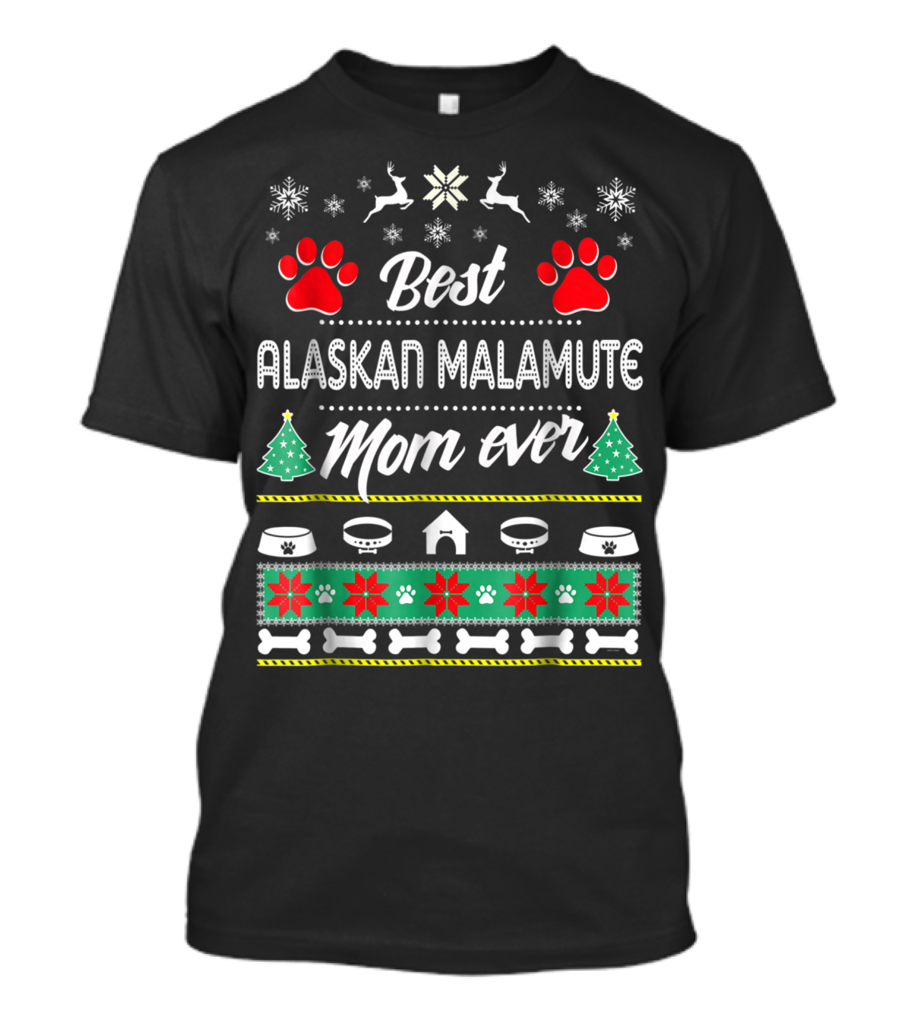 Best Alaskan Malamute Mom Ever Christmas Paws And Snowflakes T-Shirt