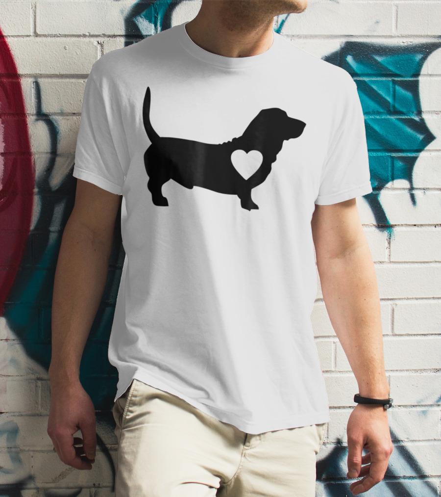 Basset Love Heart Silhouette Dog Idea Dog T-Shirt