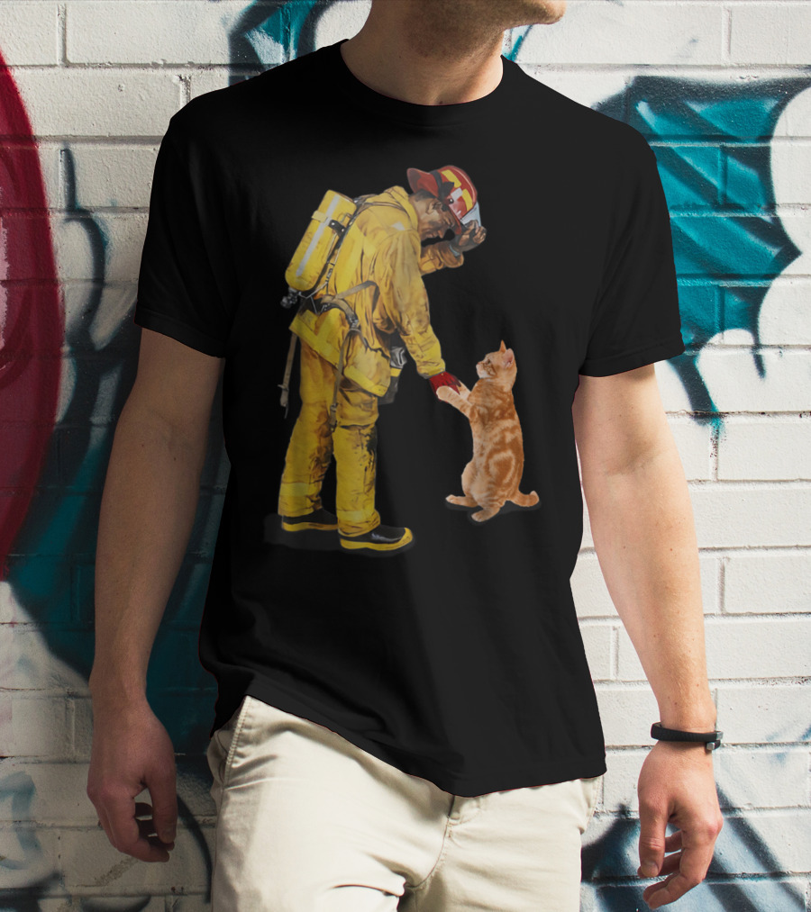 Cats Shaking Hands With Firefighter Mom T-Shirt
