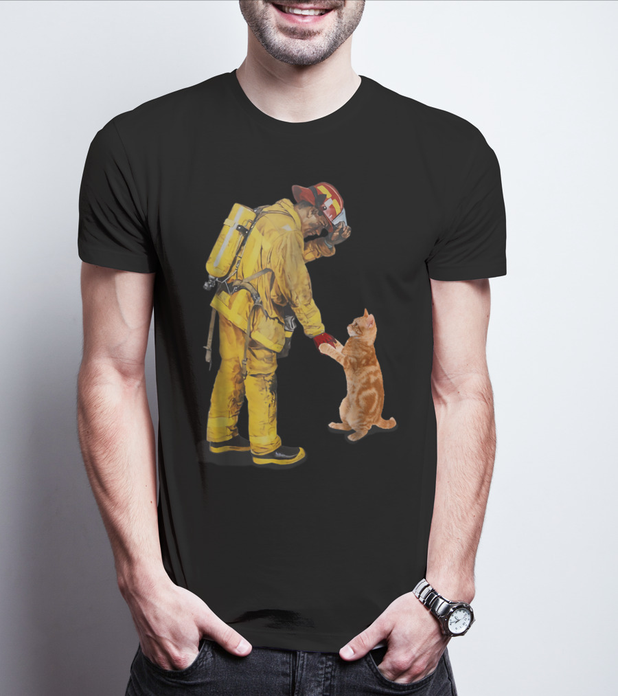Cats Shaking Hands With Firefighter Mom T-Shirt
