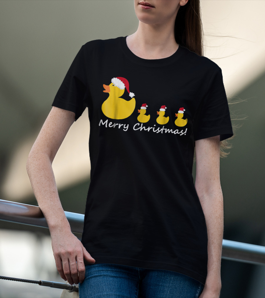 Merry Christmas Rubber Duck Family Santa Hat Mom Of Three T-Shirt
