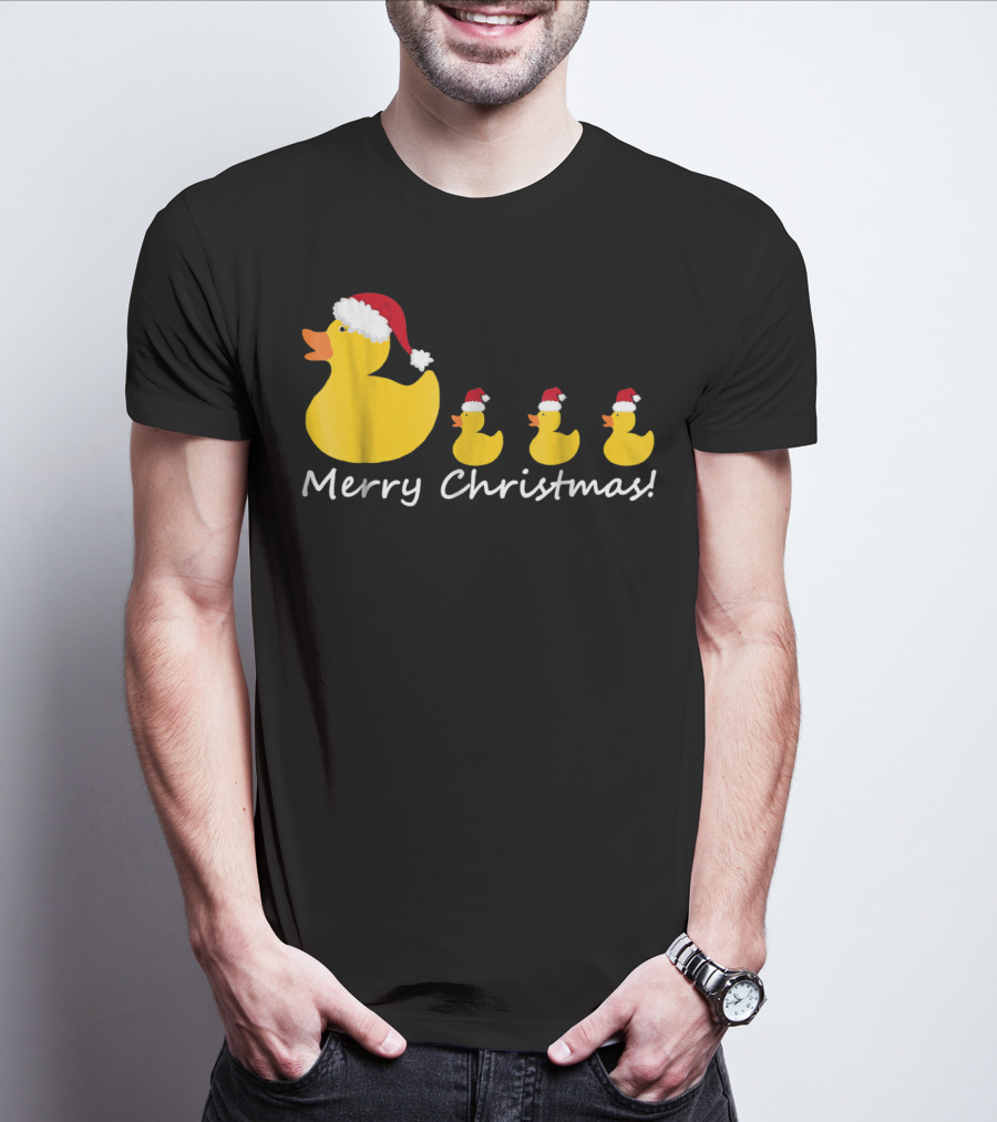 Merry Christmas Rubber Duck Family Santa Hat Mom Of Three T-Shirt