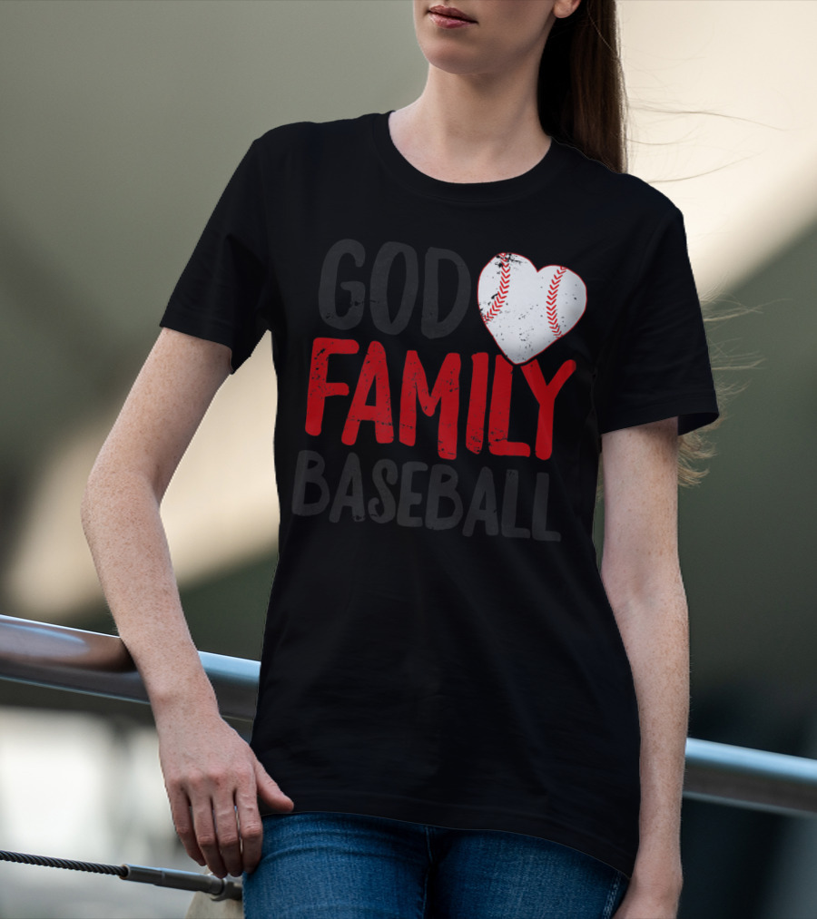 God Family Baseball Mom Mother Dad Father Coach27 Heart Baseball T-Shirt