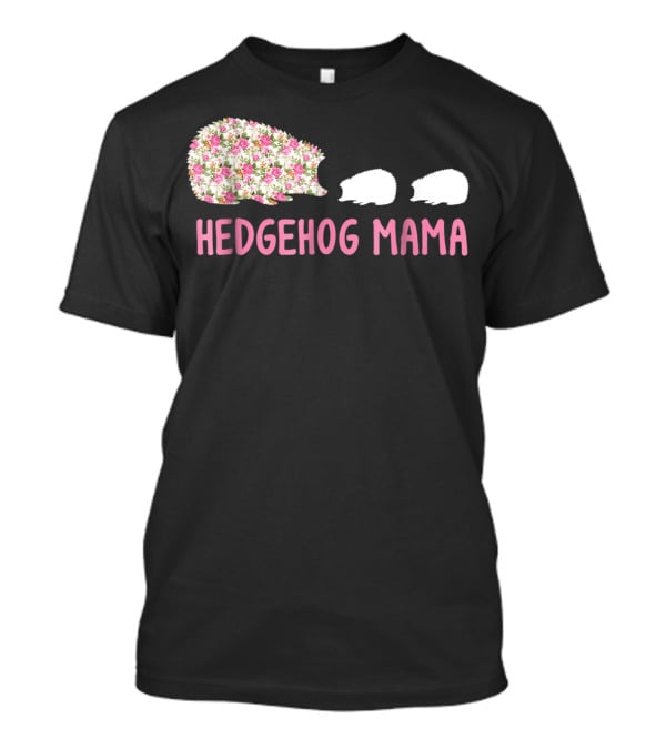 Hedgehog Mama With Floral Pattern And Babies T-Shirt