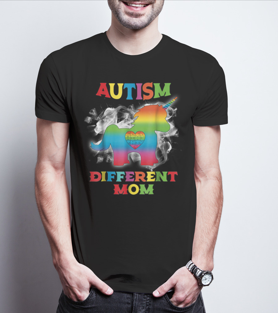 Autism Different Mom Rainbow Puzzle Heart Unicorn T-Shirt