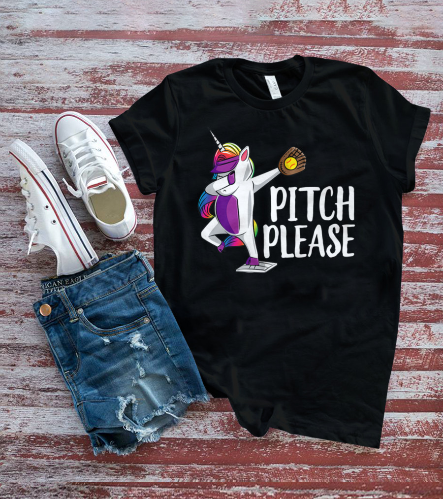 Pitch Please Dabbing Unicorn Funny Softball Player T-Shirt
