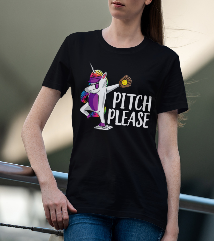 Pitch Please Dabbing Unicorn Funny Softball Player T-Shirt