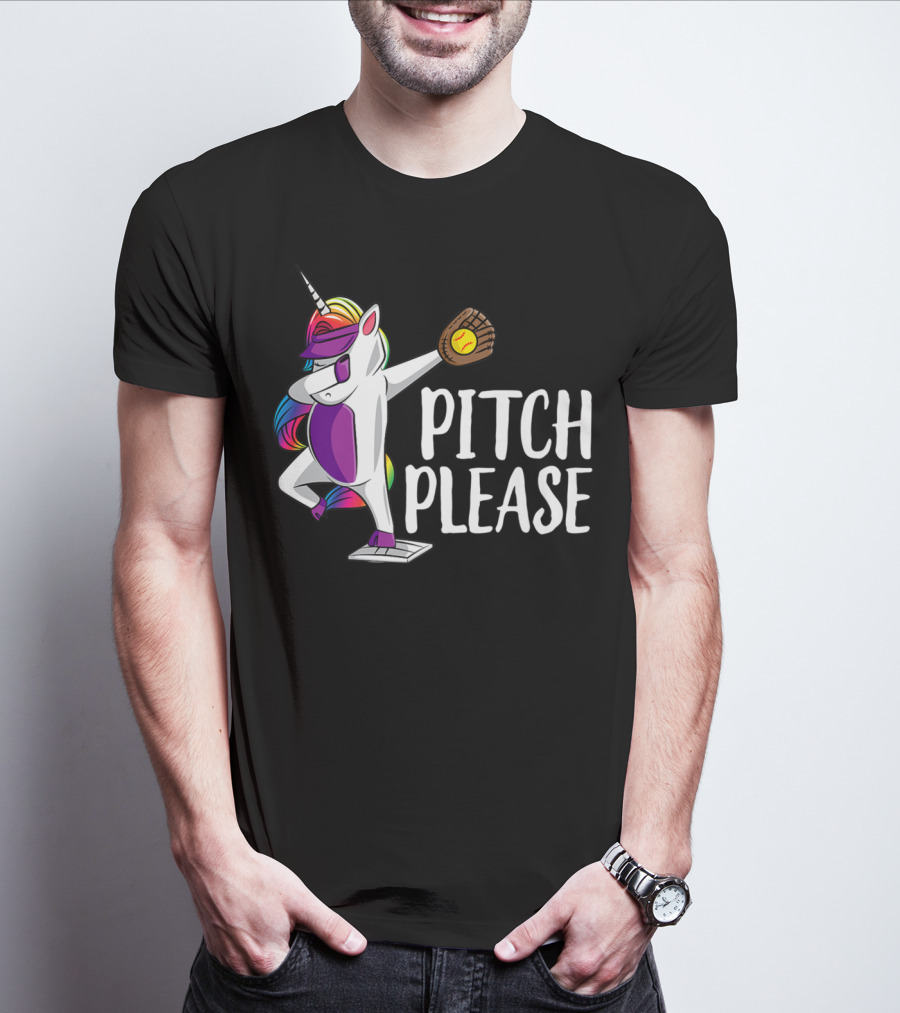 Pitch Please Dabbing Unicorn Funny Softball Player T-Shirt