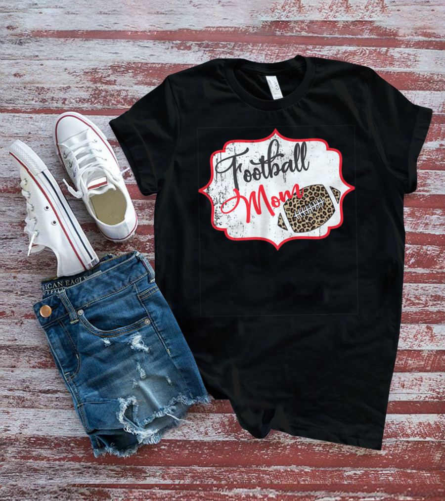 Football Mom Leopard Print Football T-Shirt