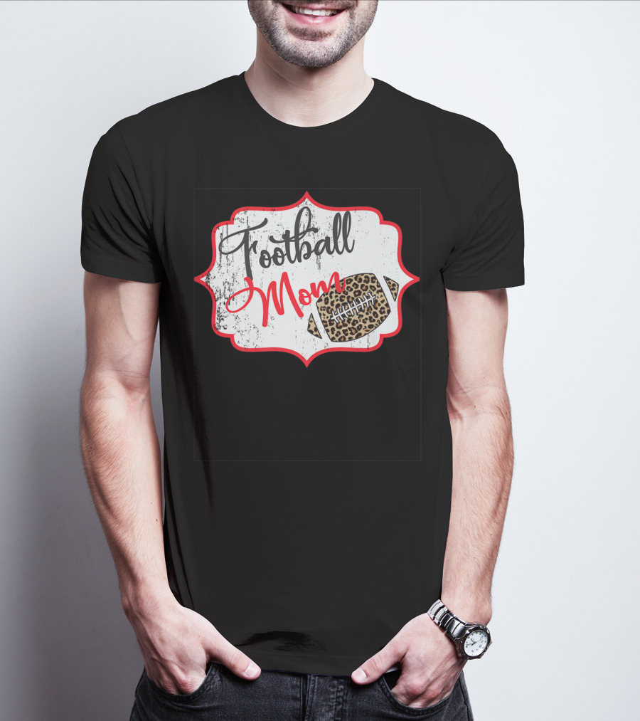 Football Mom Leopard Print Football T-Shirt