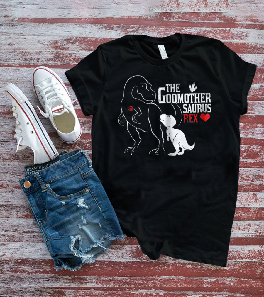 The Godmother Saurus Rex Mama Saurus Dinosaur Heart T-Shirt