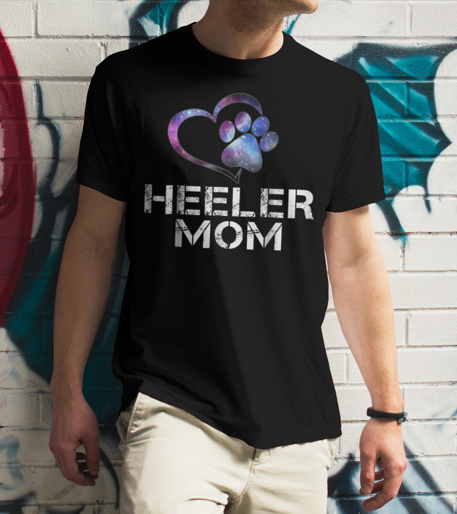 HEELER MOM Galaxy Heart Paw T-Shirt