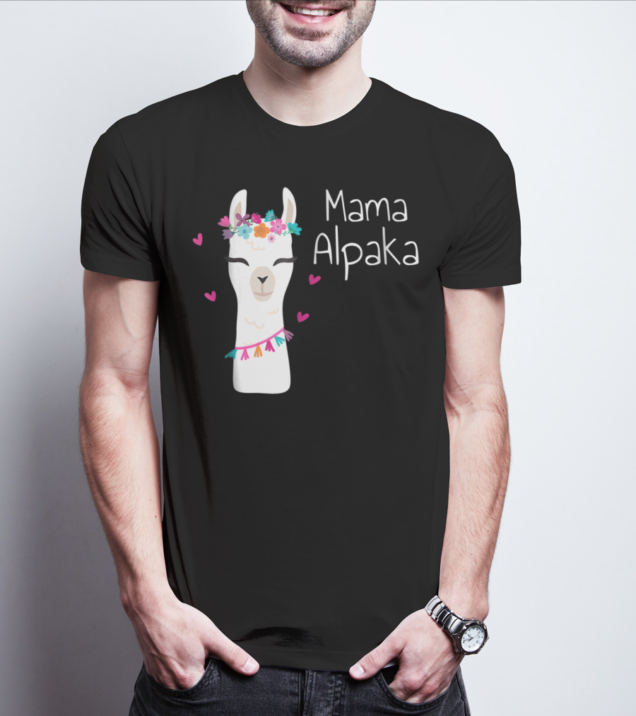 Mama Alpaka Funny Cute Floral Hearts T-Shirt