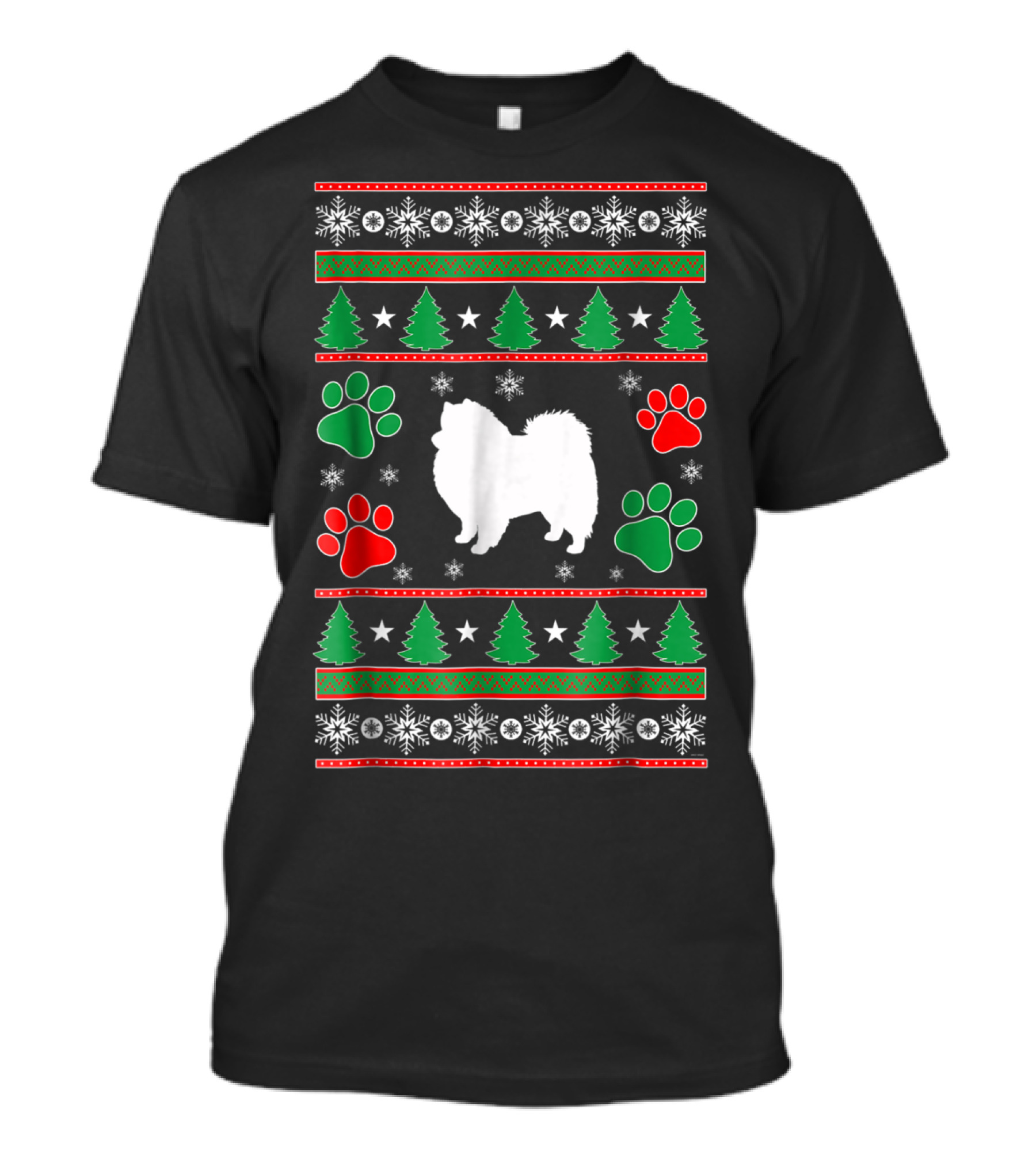 American Eskimo Spitz Mom Holiday Dogs Christmas Trees Snowflakes Paws T-Shirt