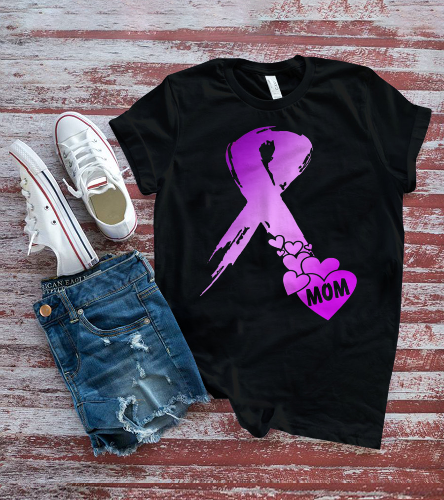 Alzheimers Awareness Mom Purple Ribbon And Hearts T-Shirt