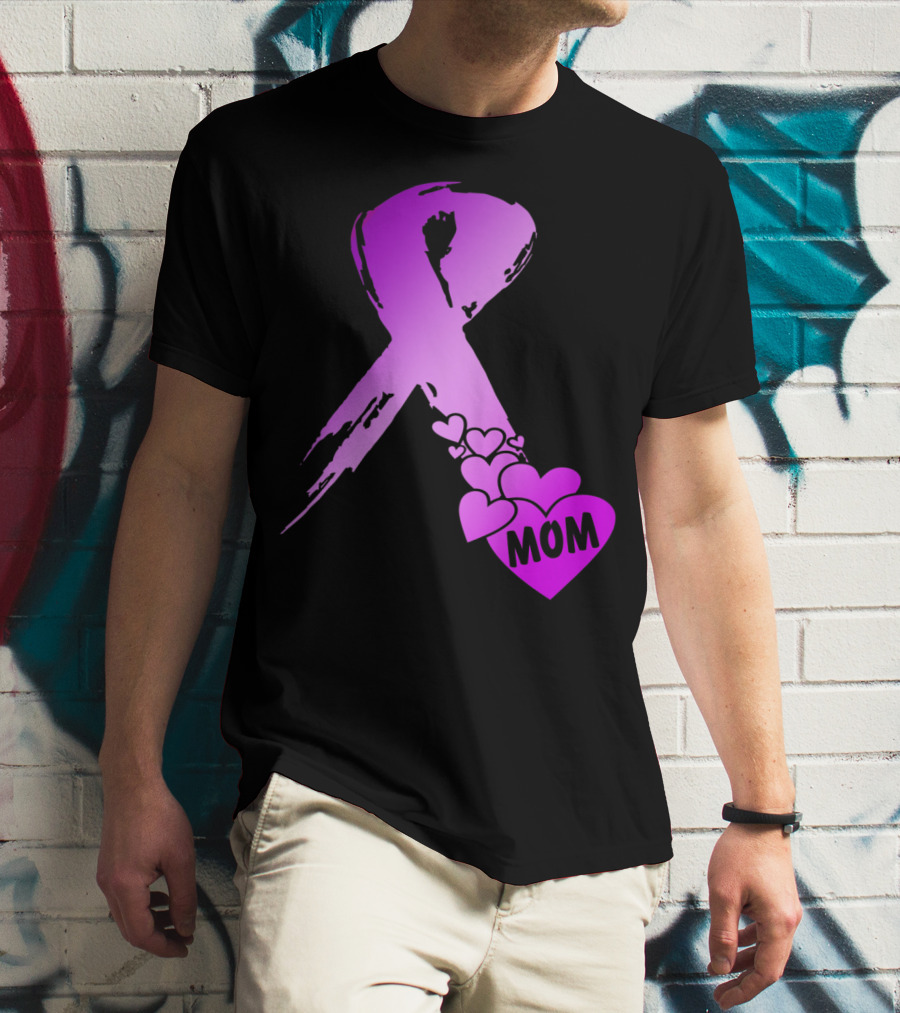 Alzheimers Awareness Mom Purple Ribbon And Hearts T-Shirt