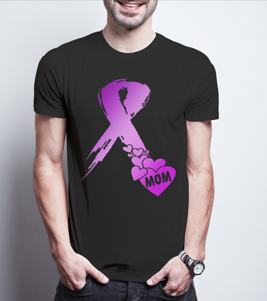Alzheimers Awareness Mom Purple Ribbon And Hearts T-Shirt