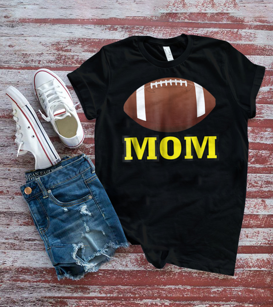 American Football Mom Gold Letters With Football T-Shirt