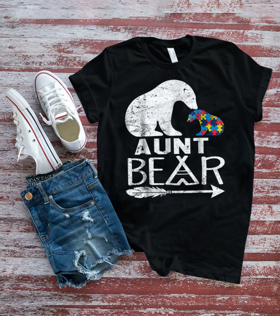 Aunt Bear Autism Awareness Puzzle Arrow Bear T-Shirt