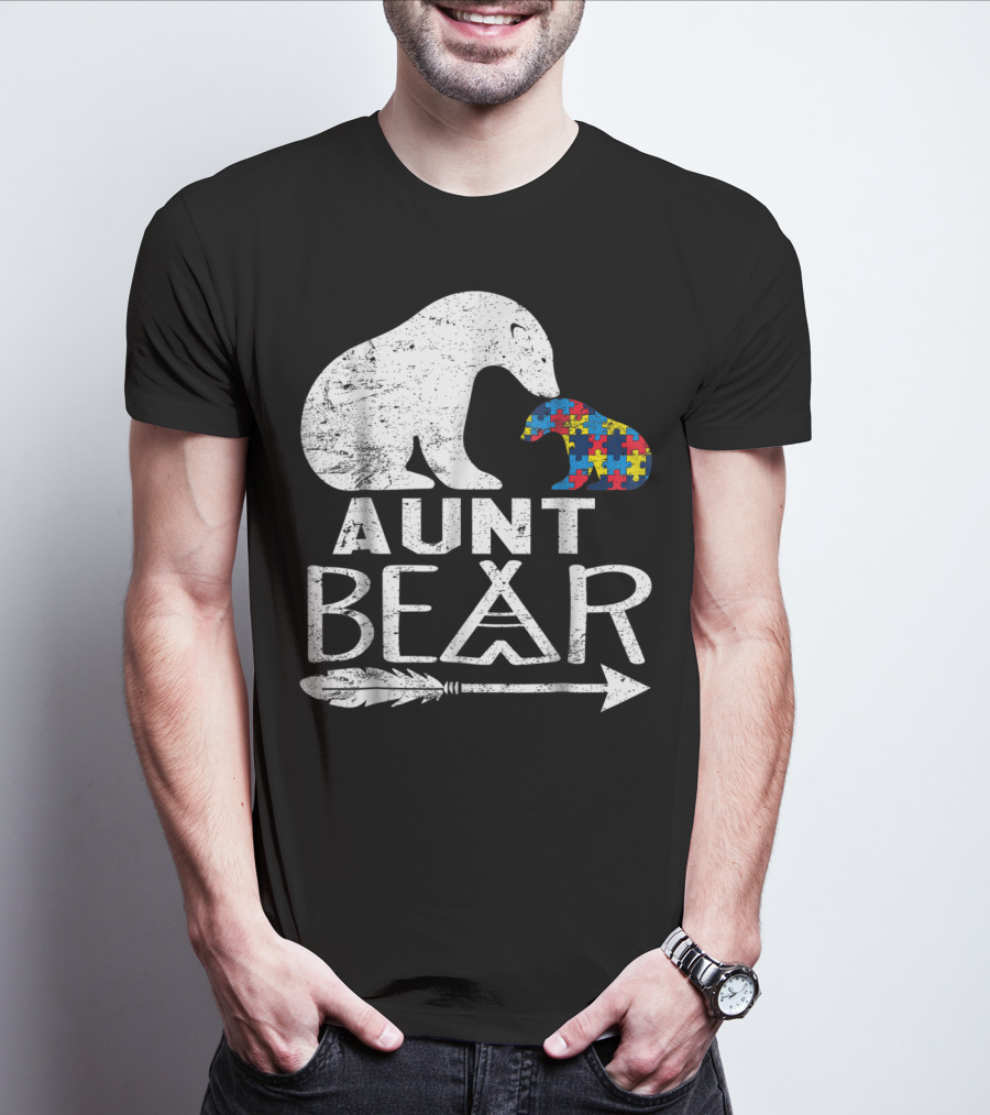 Aunt Bear Autism Awareness Puzzle Arrow Bear T-Shirt