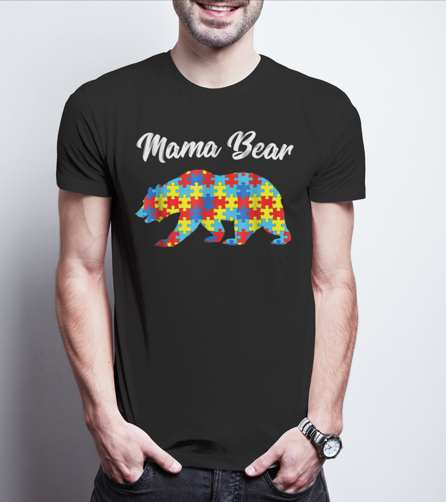 Mama Bear Autism Awareness Puzzle Pattern Bear51 T-Shirt