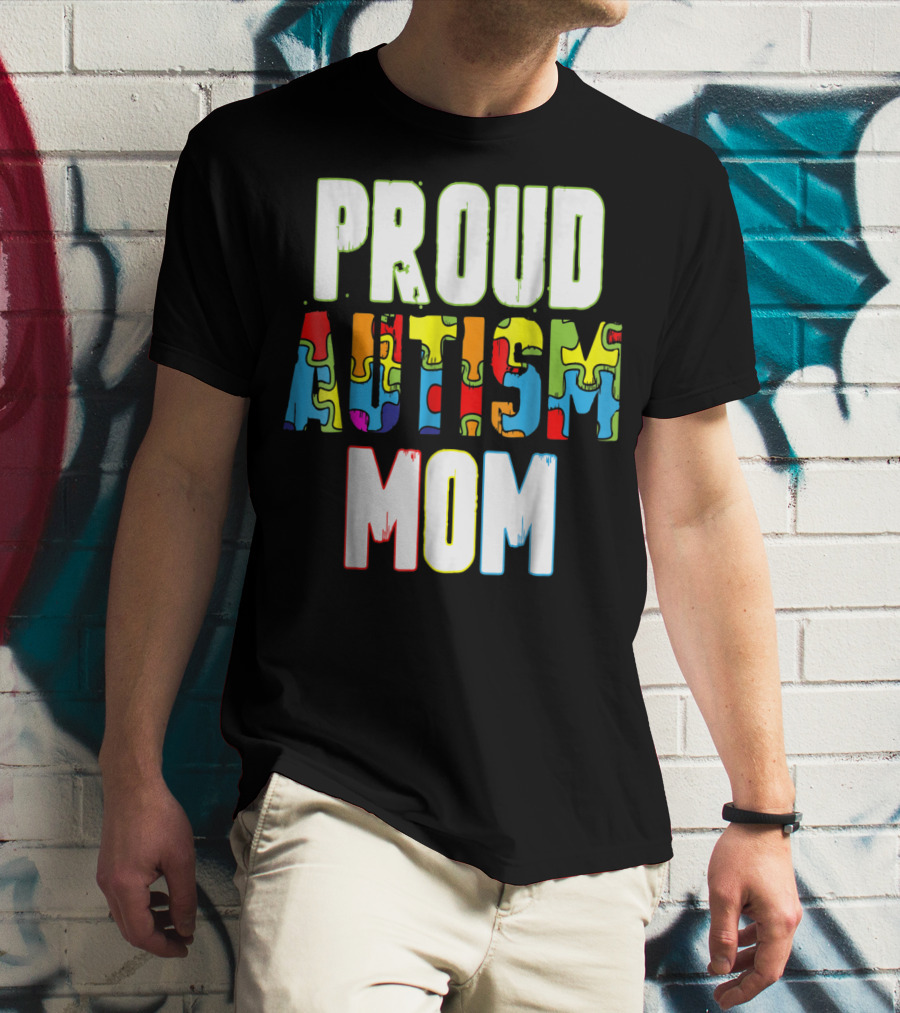 PROUD AUTISM MOM Autism Awareness Puzzle T-Shirt