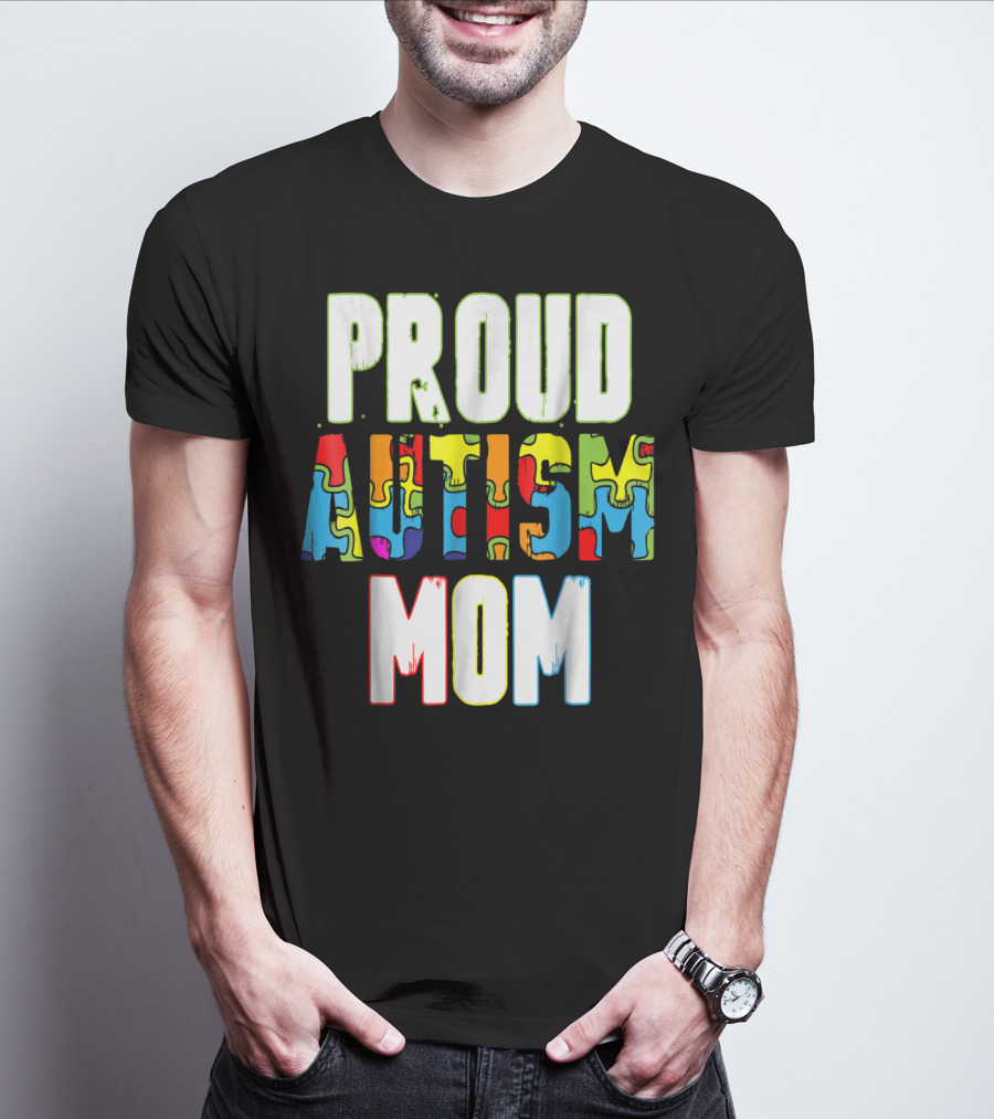 PROUD AUTISM MOM Autism Awareness Puzzle T-Shirt