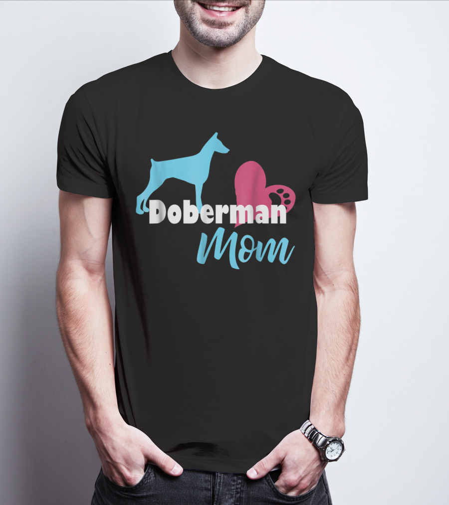 Doberman Mom Heart Paw Print For Awesome Doberman Lovers T-Shirt