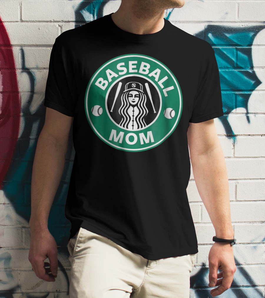 Baseball Mom Coffee Logo Style29 Double Baseball Bats Green Circle T-Shirt