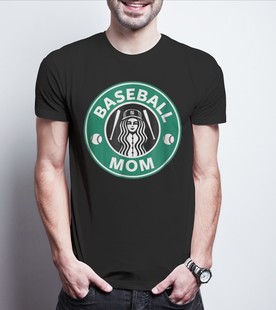 Baseball Mom Coffee Logo Style29 Double Baseball Bats Green Circle T-Shirt