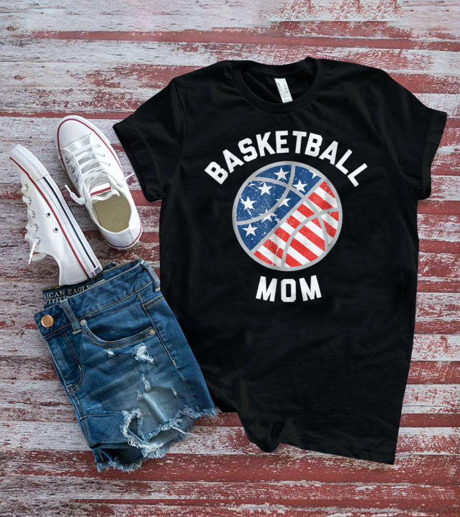 Basketball Mom Patriotic Stars And Stripes Ball Support T-Shirt