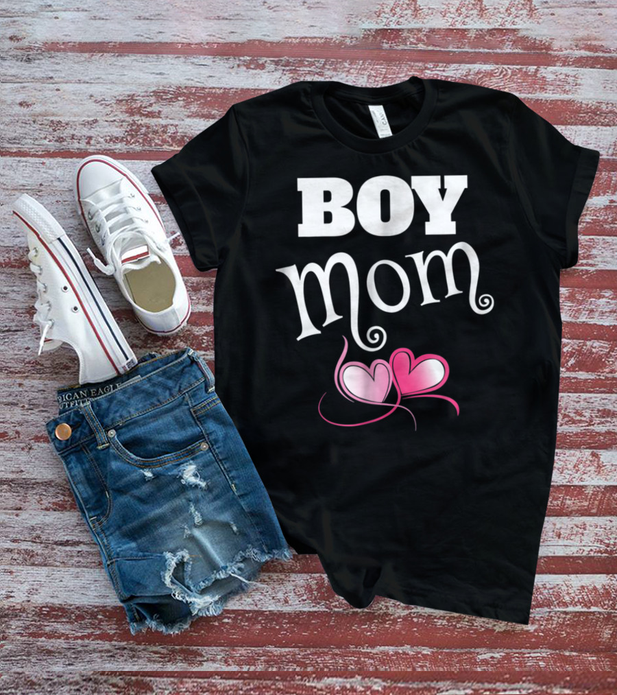 Boy Mom Love My Boys Gender Reveal Party Hearts T-Shirt