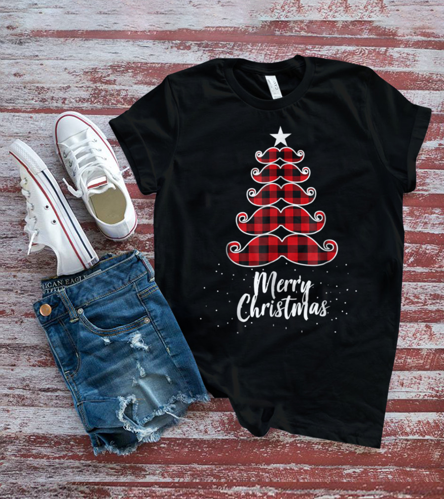 Merry Christmas Buffalo Plaid Moustache Tree Mom Kid61 T-Shirt