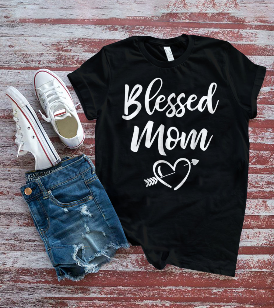 Blessed Mom Heart Arrow Christmas Birthday T-Shirt