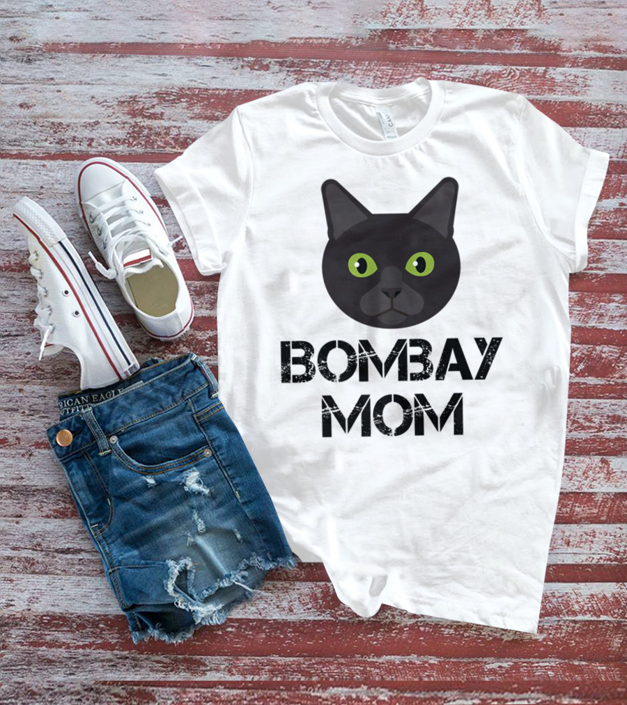 Bombay Mom Cat Owner Black Cat Face T-Shirt