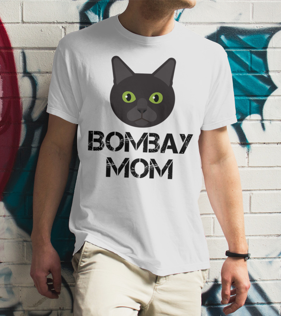 Bombay Mom Cat Owner Black Cat Face T-Shirt