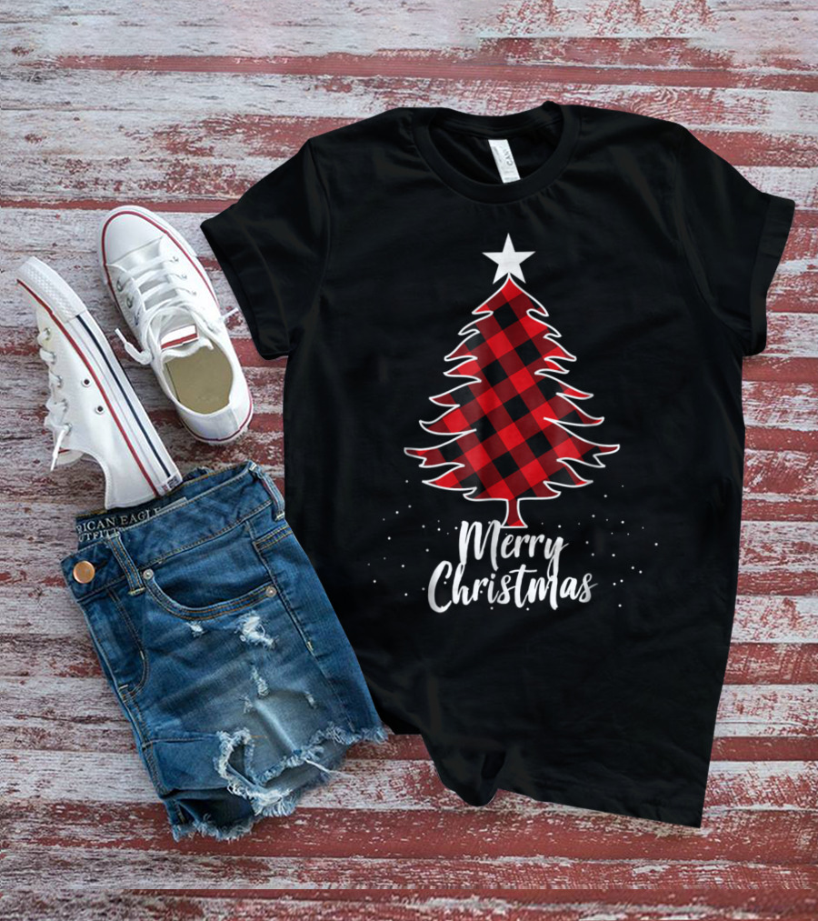 Merry Christmas Buffalo Plaid Tree Daddy And Kids T-Shirt
