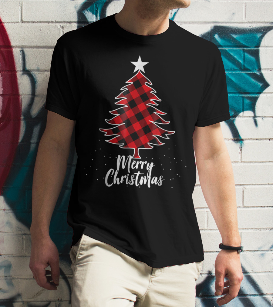 Merry Christmas Buffalo Plaid Tree Daddy And Kids T-Shirt