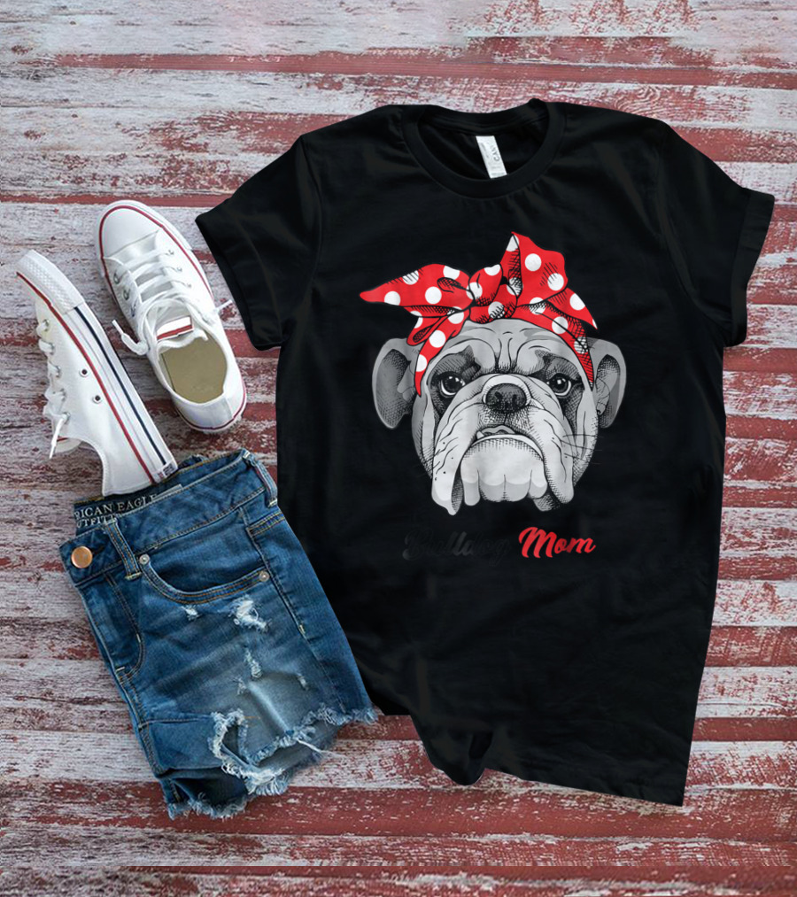 Bulldog Mom Polka Dot Bandana T-Shirt