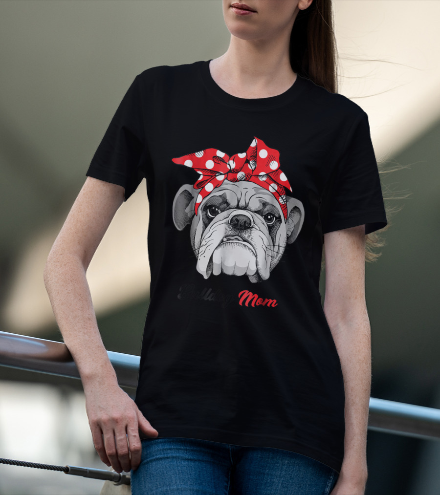 Bulldog Mom Polka Dot Bandana T-Shirt