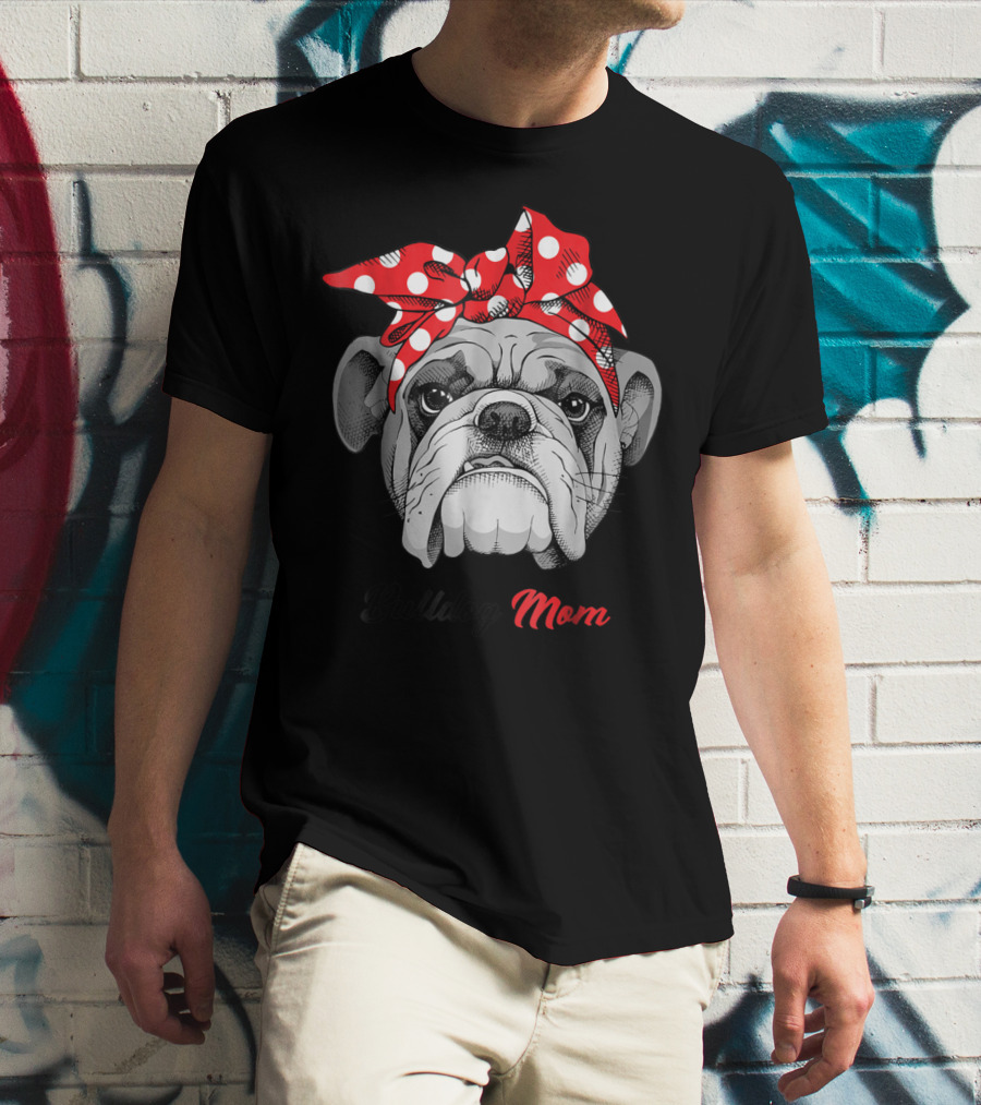 Bulldog Mom Polka Dot Bandana T-Shirt