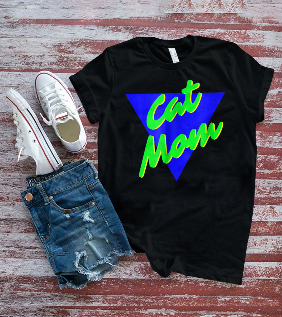 Cat Mom 80s Neon Triangle T-Shirt
