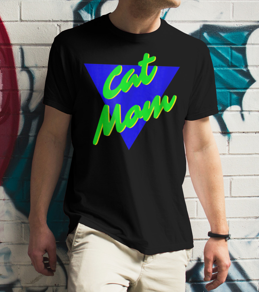 Cat Mom 80s Neon Triangle T-Shirt