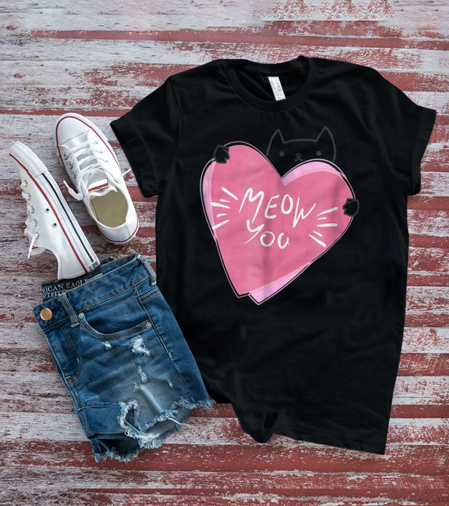 Cat Mom Meow You Cute Pink Heart Love Cat T-Shirt