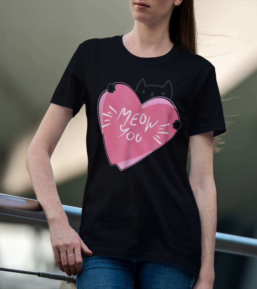 Cat Mom Meow You Cute Pink Heart Love Cat T-Shirt