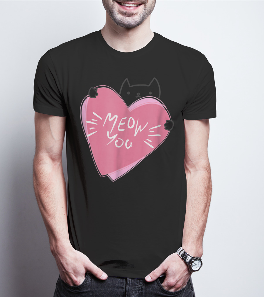 Cat Mom Meow You Cute Pink Heart Love Cat T-Shirt
