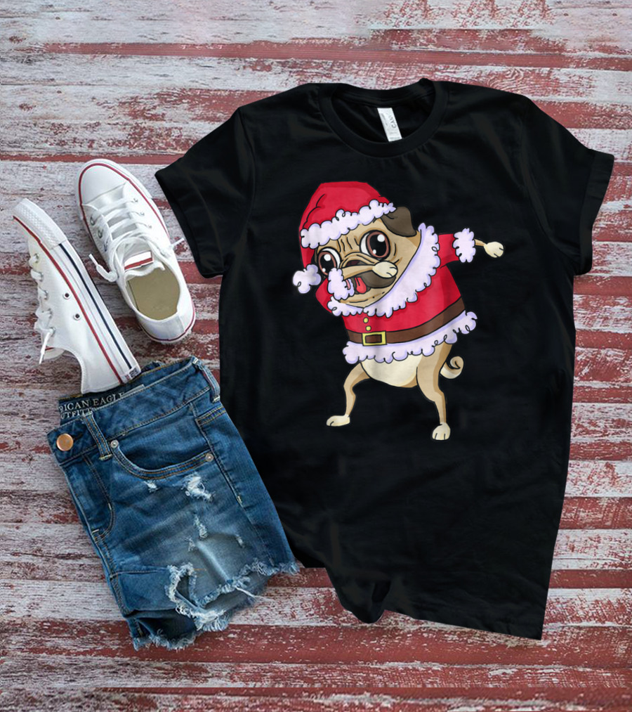 Christmas Pug Dabbing In Santa T-Shirt
